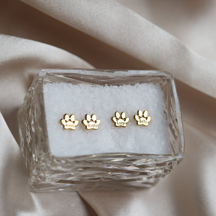 Engraved Paw Print Name Earrings