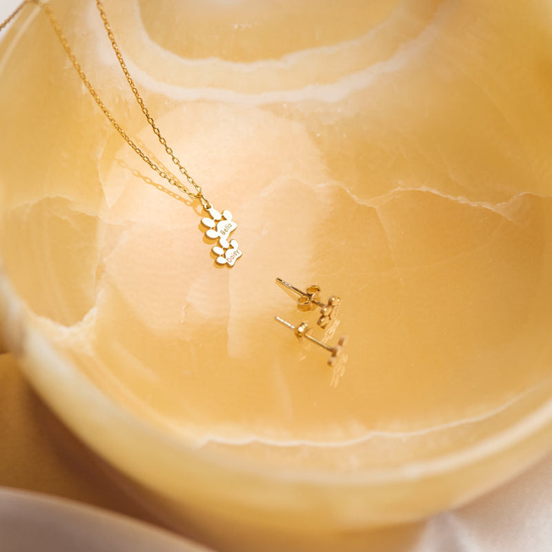 Engraved Paw Print Name Earrings