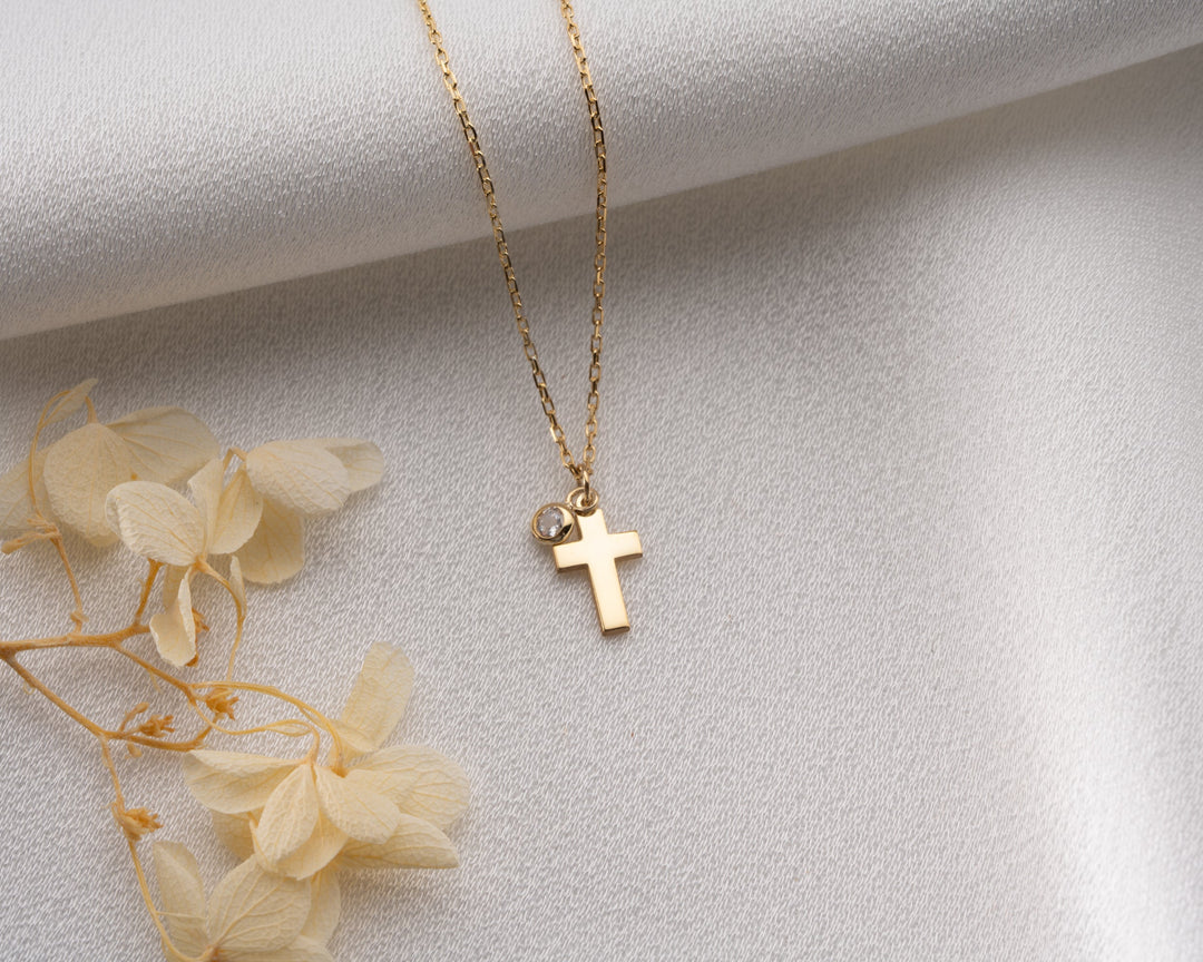 Personalized Cross Necklace with Birthstone