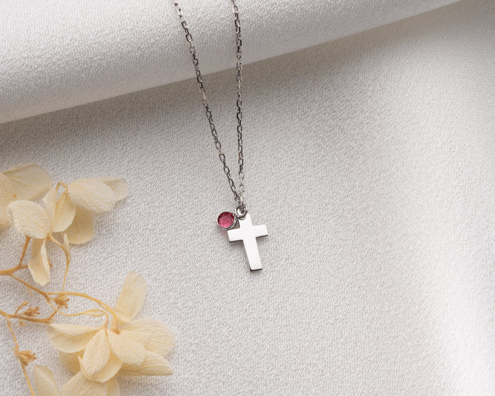 Personalized Cross Necklace with Birthstone