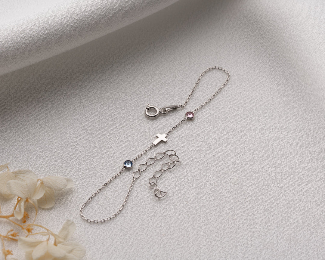 Cross Bracelet with Birthstones