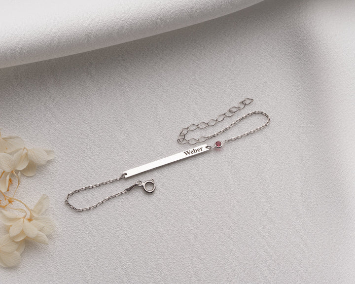 Custom Name Bar Bracelet With Birthstone