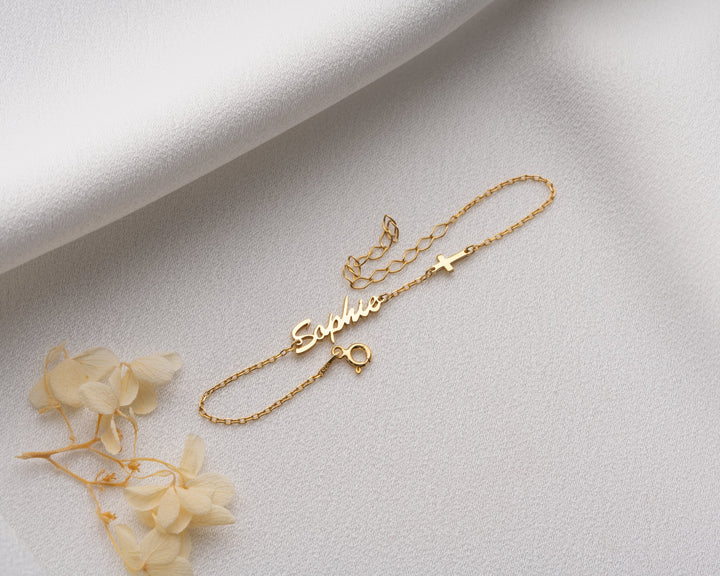 Name Bracelet with Cross