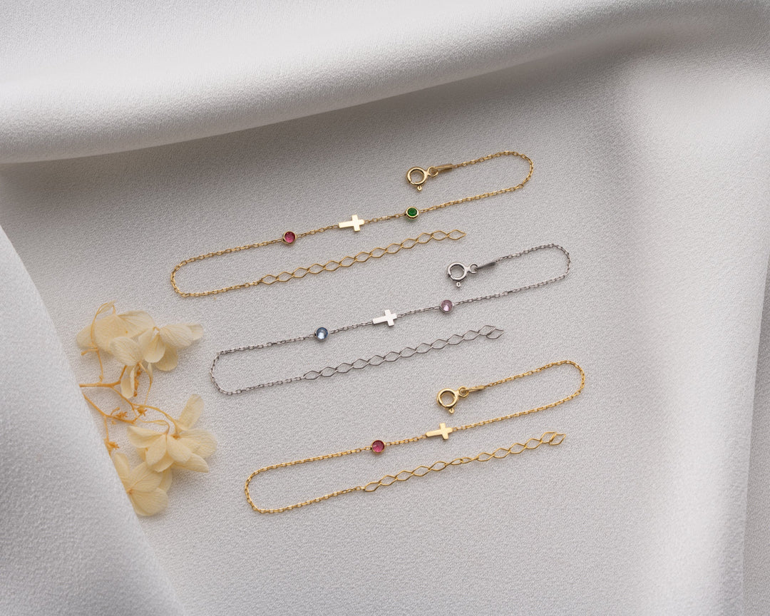Cross Bracelet with Birthstones