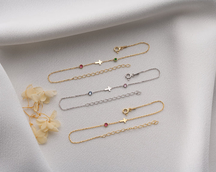 Cross Bracelet with Birthstones