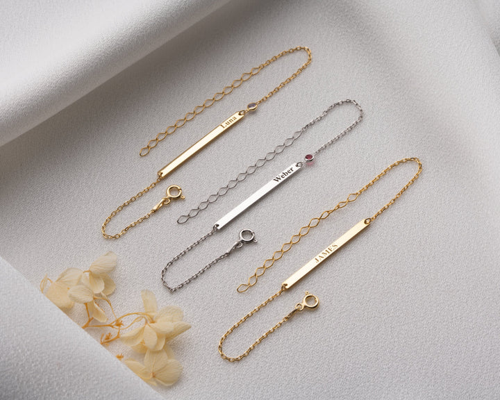 Custom Name Bar Bracelet With Birthstone