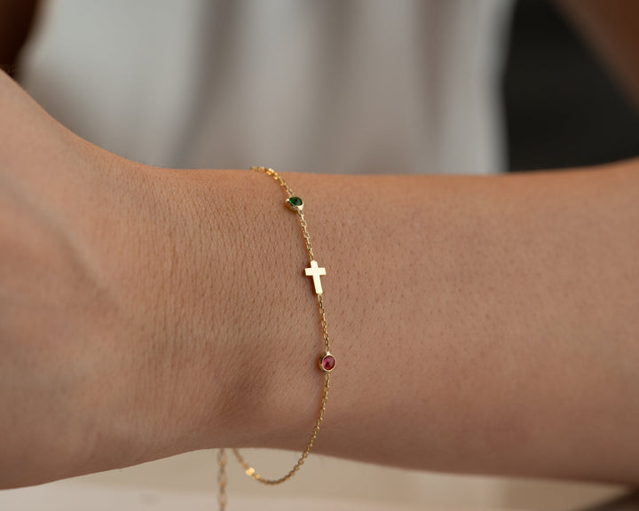 Cross Bracelet with Birthstones