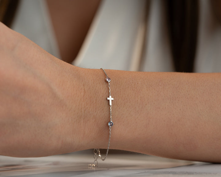 Cross Bracelet with Birthstones