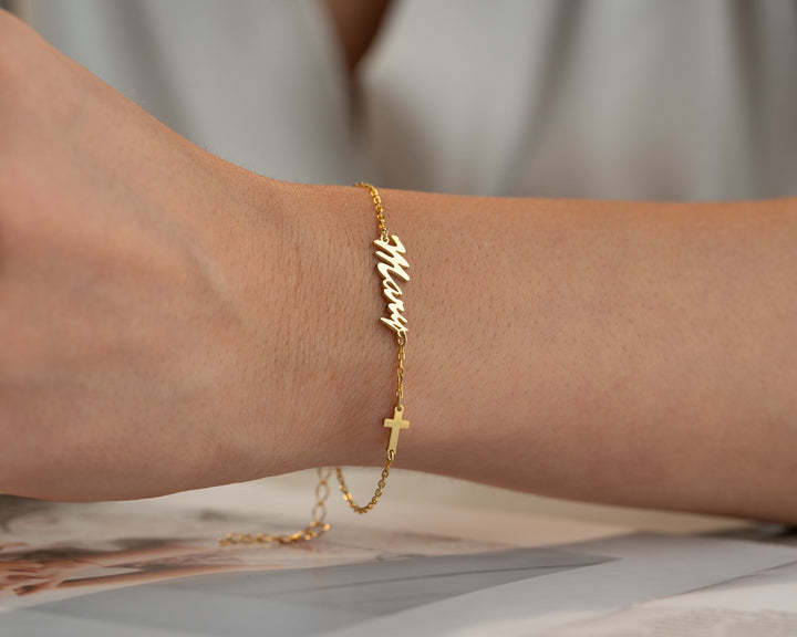 Name Bracelet with Cross