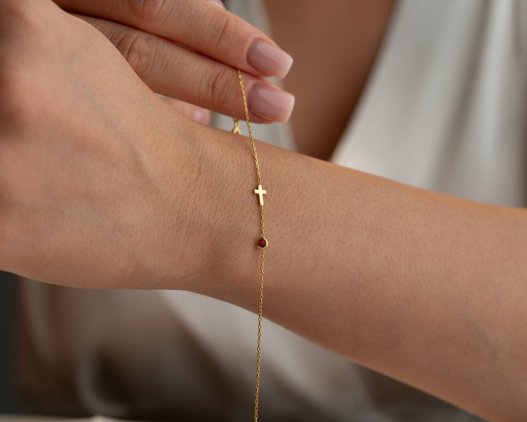 Cross Bracelet with Birthstones