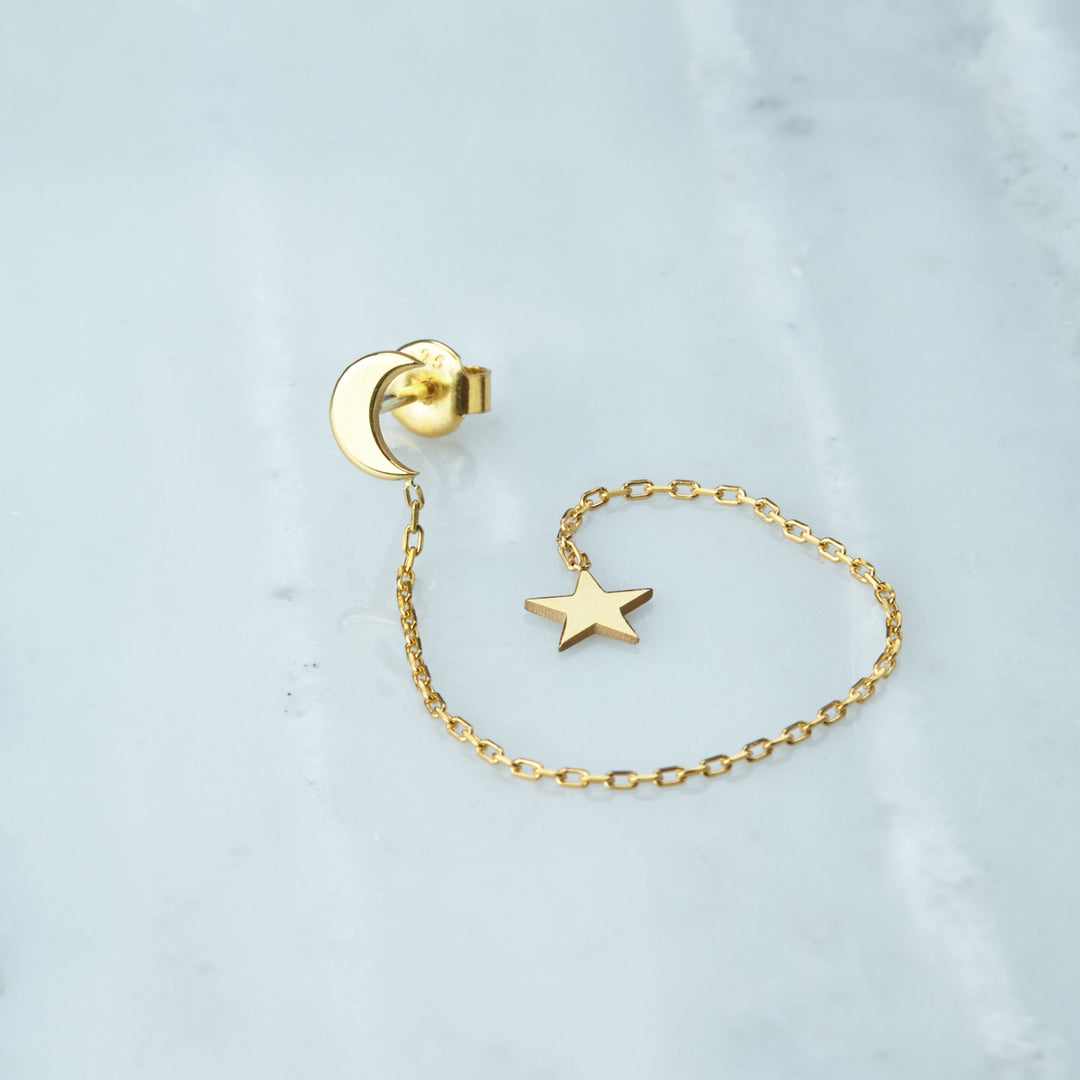 Moon & Star Threader Earrings
