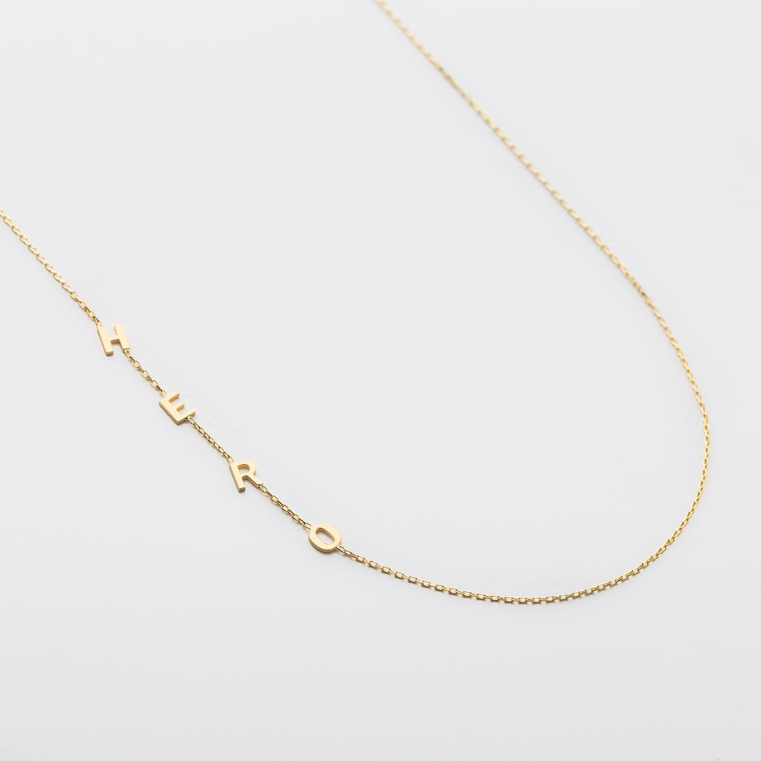 14K Solid Gold Sideways Initial Necklace