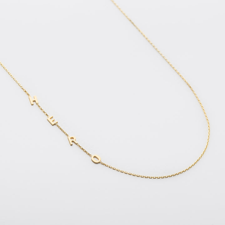 14K Solid Gold Sideways Initial Necklace