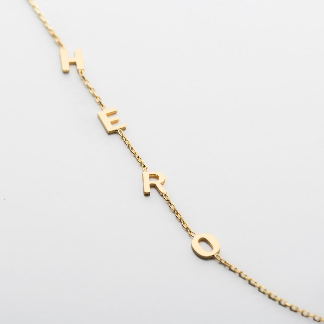 14K Solid Gold Sideways Initial Necklace