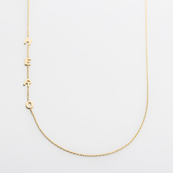 14K Solid Gold Sideways Initial Necklace