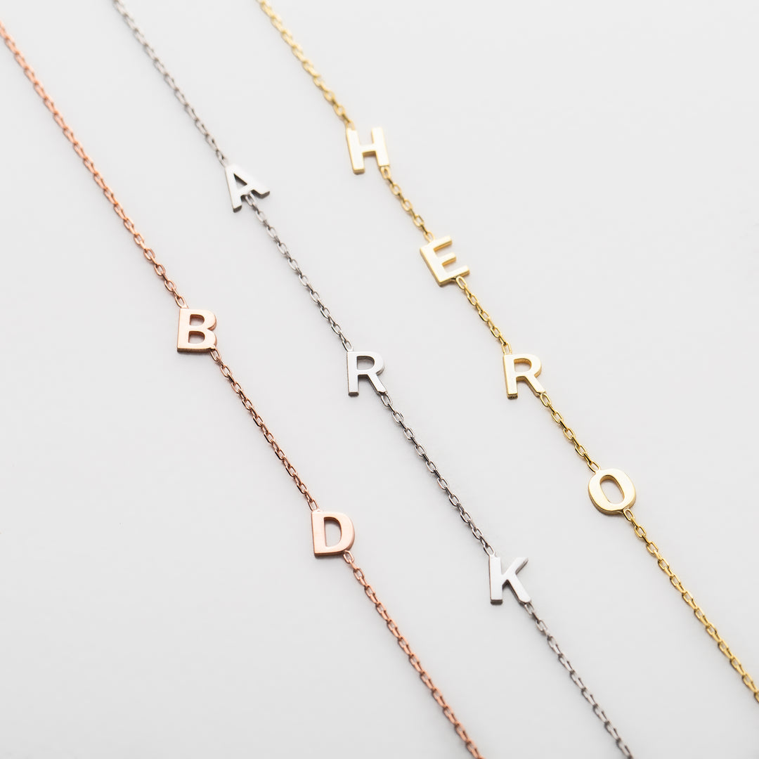 14K Solid Gold Sideways Initial Necklace