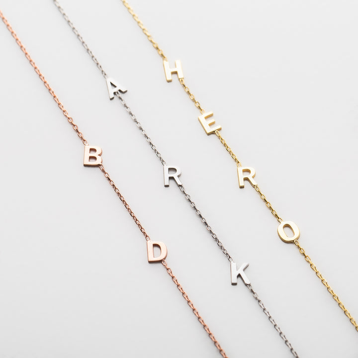 14K Solid Gold Sideways Initial Necklace