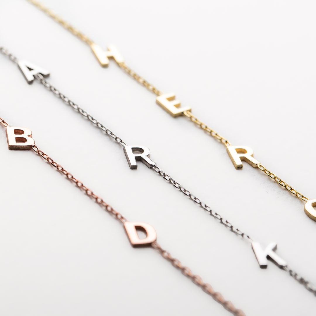 14K Solid Gold Sideways Initial Necklace