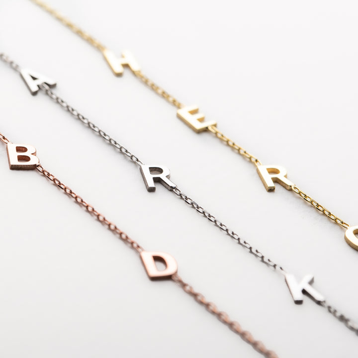 14K Solid Gold Sideways Initial Necklace