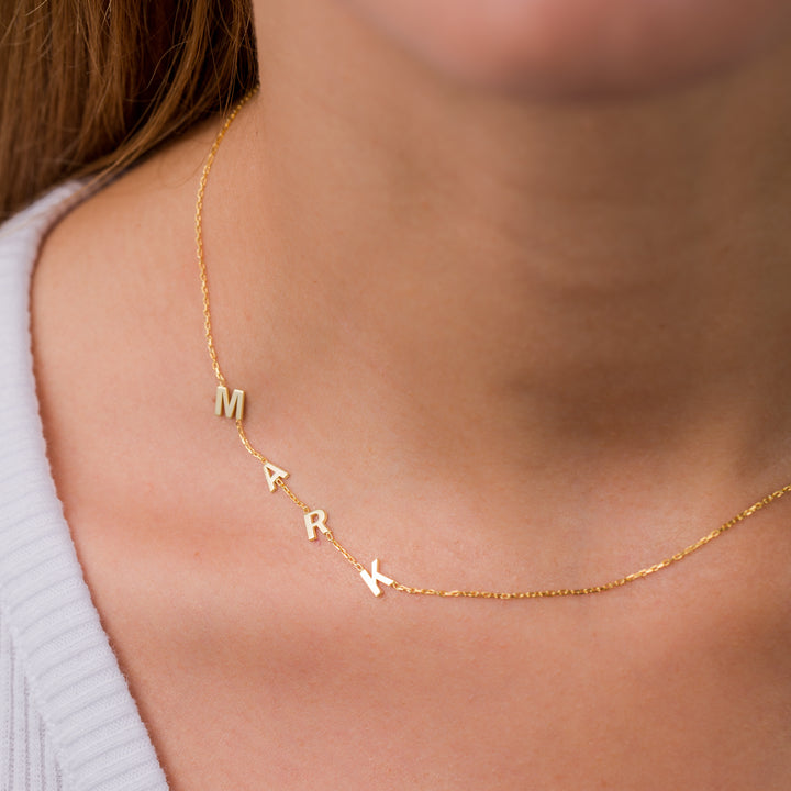 14K Solid Gold Sideways Initial Necklace