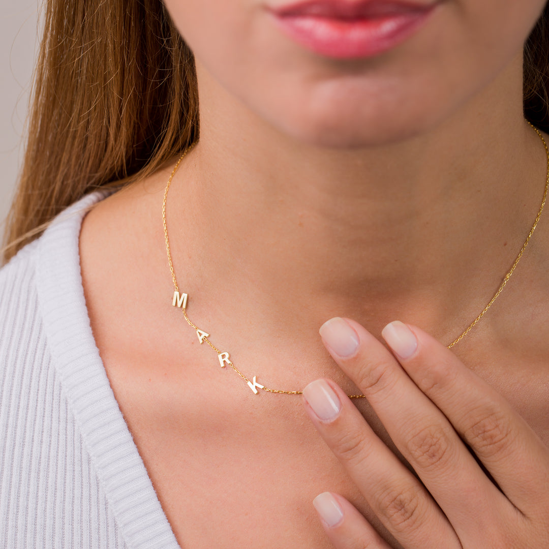 14K Solid Gold Sideways Initial Necklace