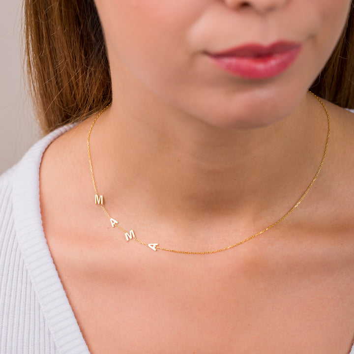 14K Solid Gold Sideways Initial Necklace