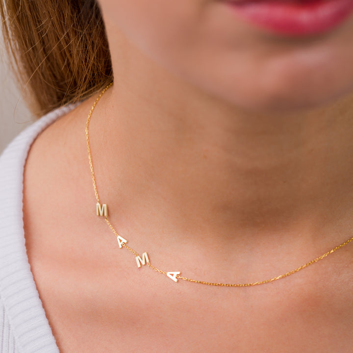 14K Solid Gold Sideways Initial Necklace