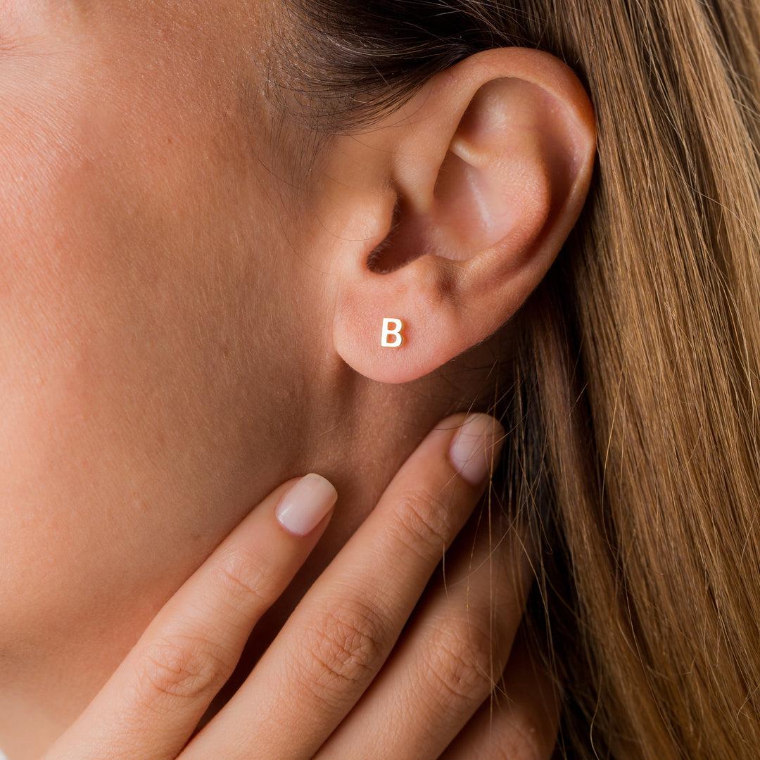 14K Solid Gold Letter Earrings