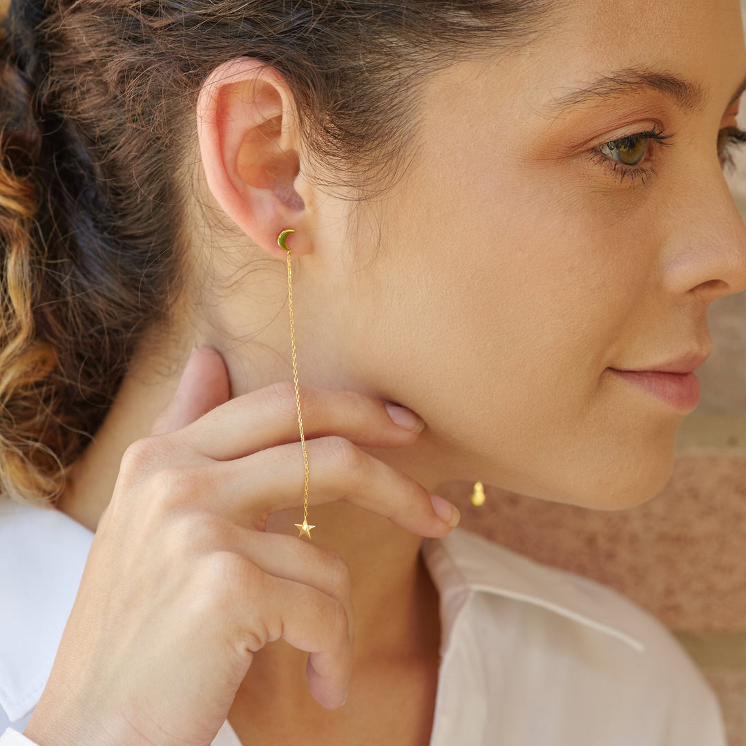 Moon & Star Threader Earrings
