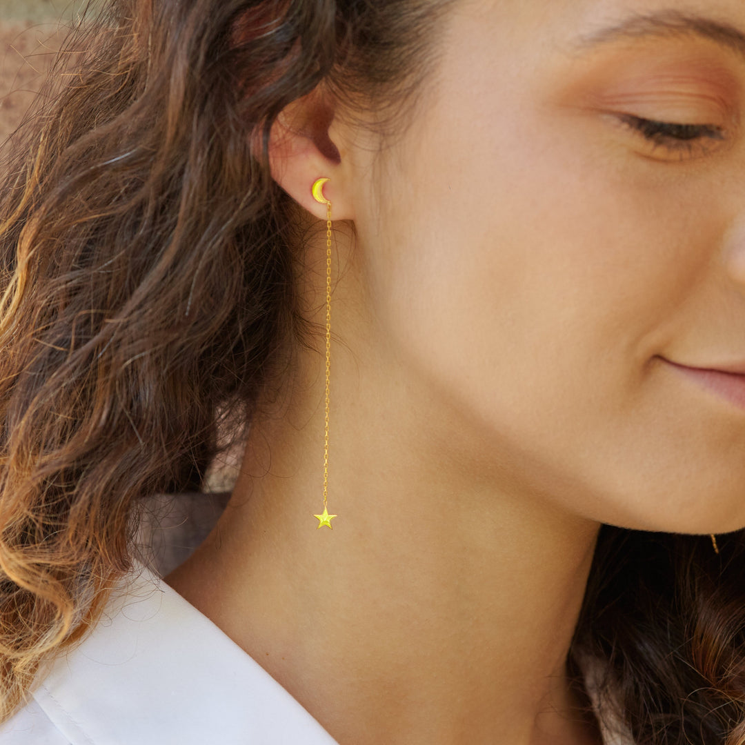 Moon & Star Threader Earrings