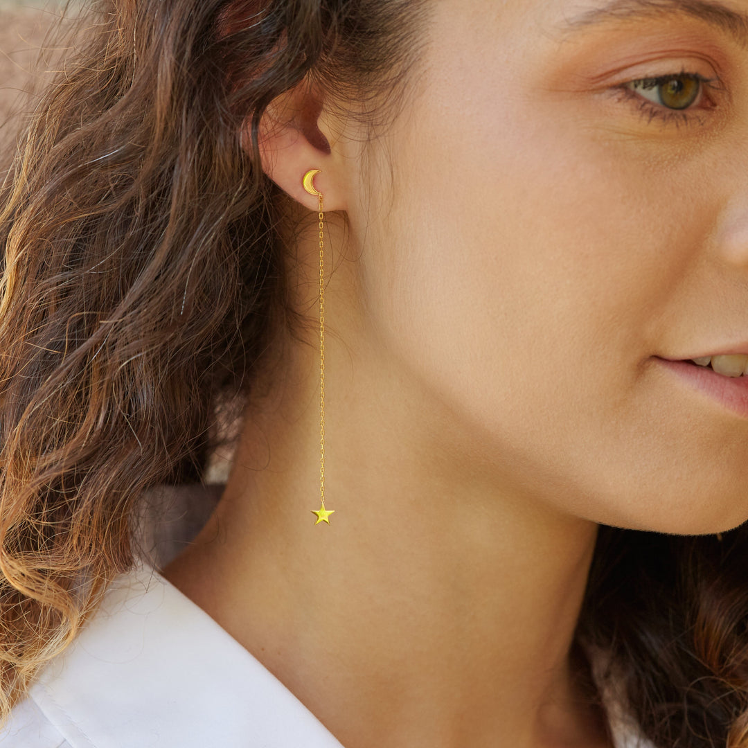 Moon & Star Threader Earrings