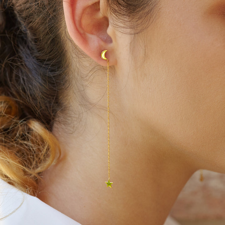Moon & Star Threader Earrings