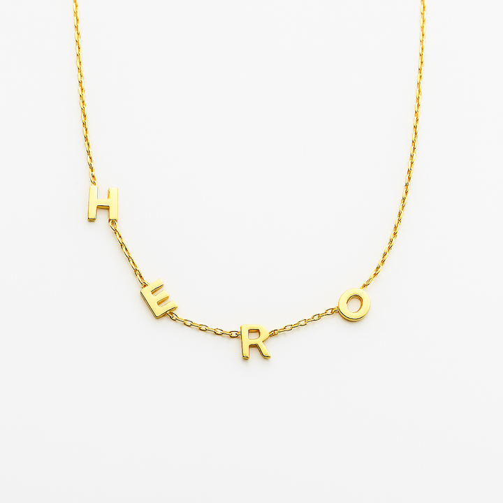 14K Solid Gold Sideways Initial Necklace
